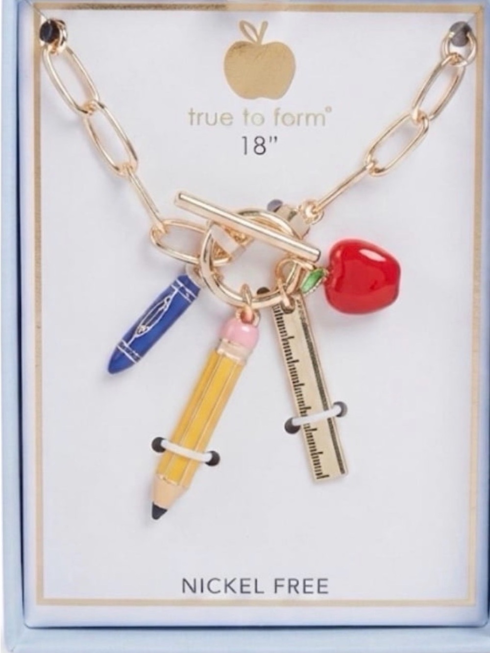 True to Form Gold Charm Necklace with School Themed Charms